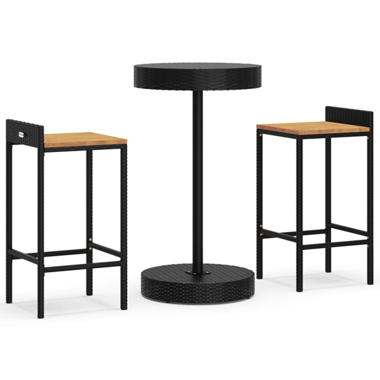 Olivia Solid Wood 3 Piece Garden Bar Set In Black Poly Rattan