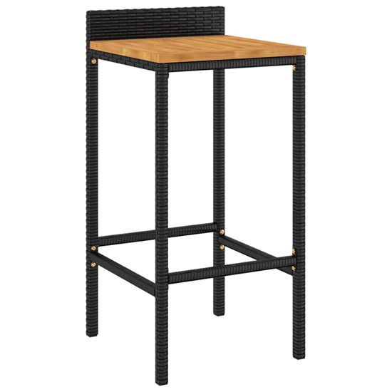 Olivia Solid Wood 3 Piece Garden Bar Set In Black Poly Rattan