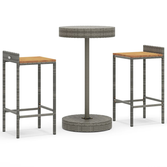 Olivia Solid Wood 3 Piece Garden Bar Set In Grey Poly Rattan