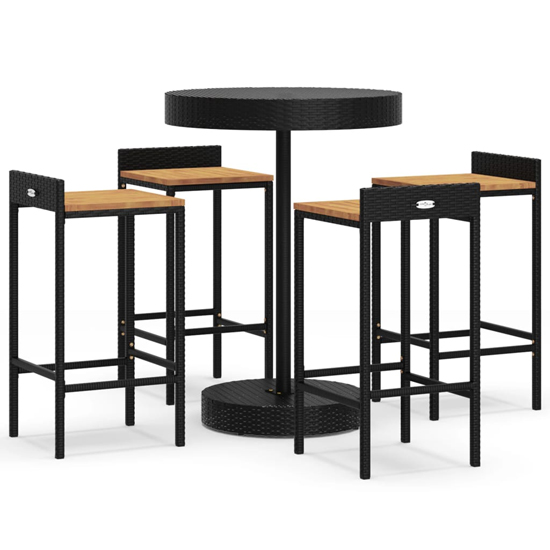 Olivia Solid Wood 5 Piece Garden Bar Set In Black Poly Rattan