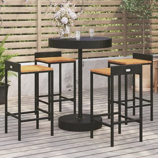 Product photograph of Olivia Solid Wood 5 Piece Garden Bar Set In Black Poly Rattan from Furniture in Fashion