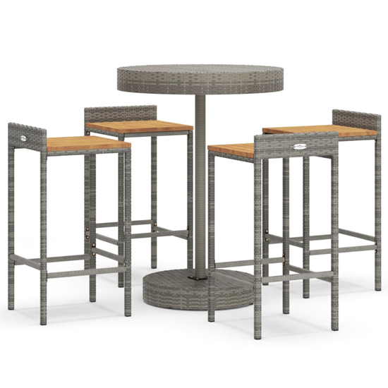 Olivia Solid Wood 5 Piece Garden Bar Set In Grey Poly Rattan