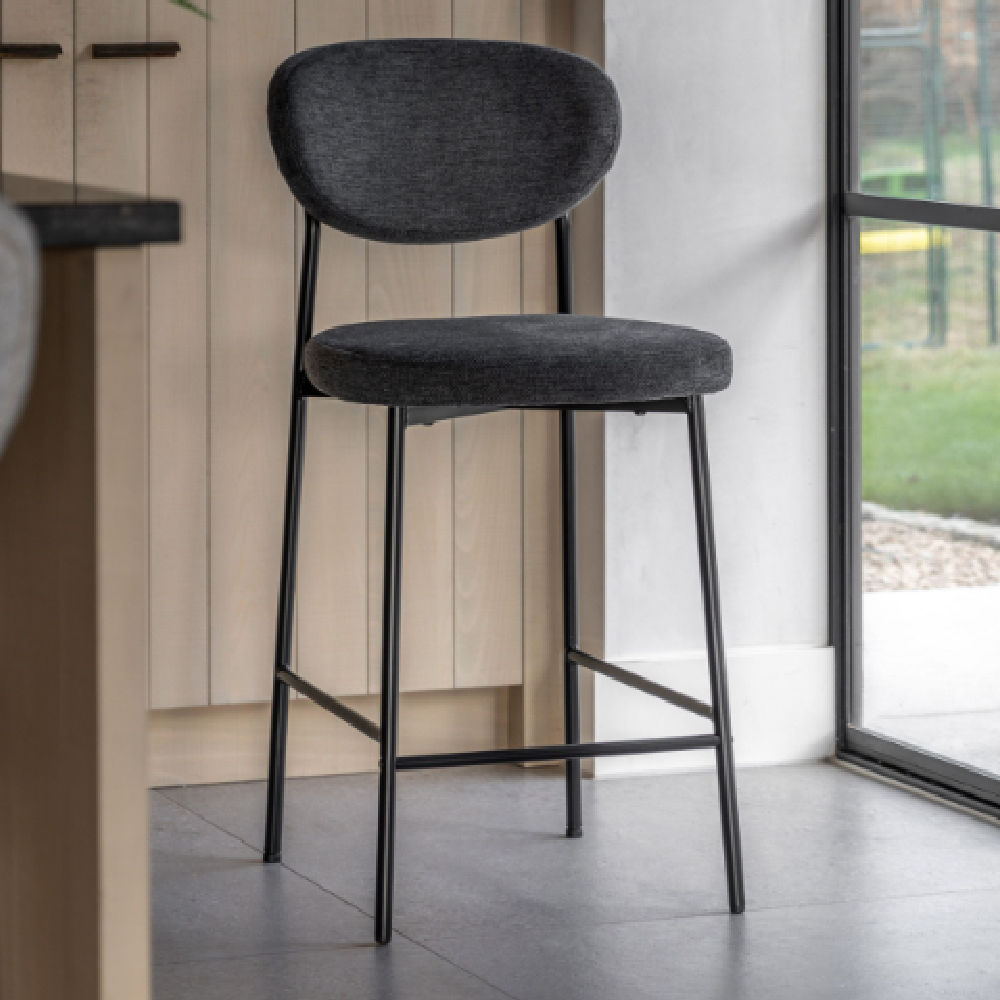 Olney Charcoal Fabric Bar Stools With Metal Frame In Pair