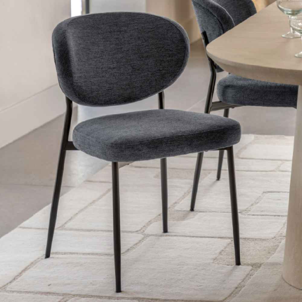 Olney Charcoal Fabric Dining Chairs With Metal Frame In Pair