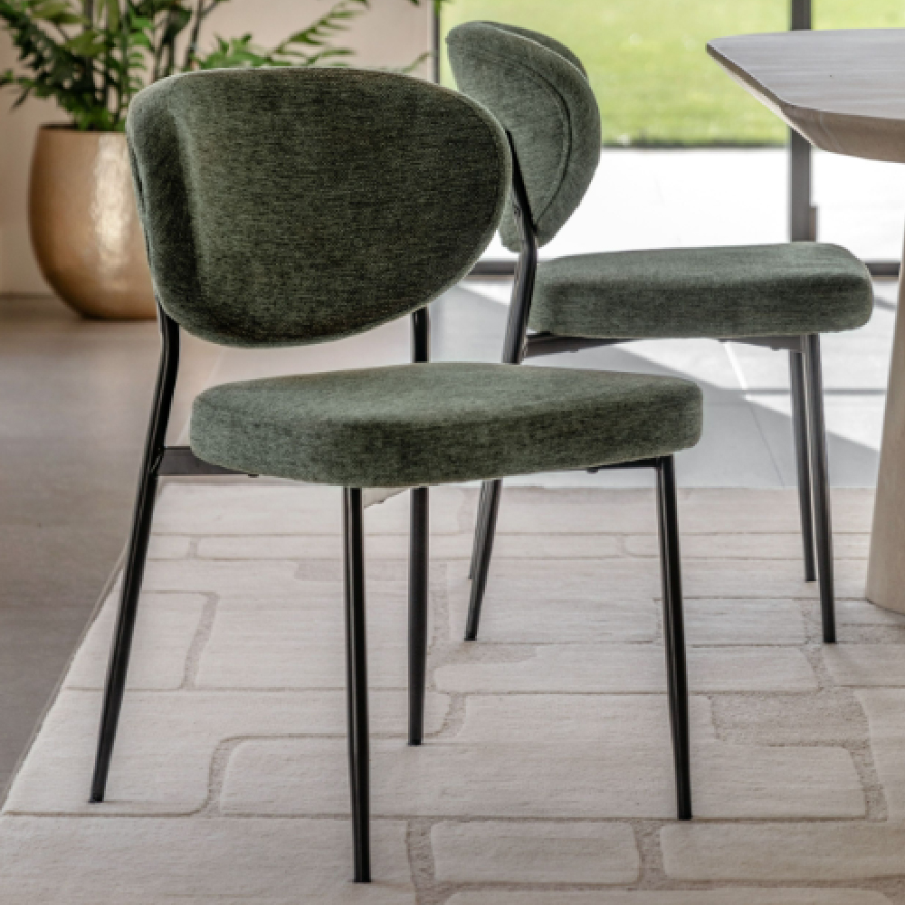 Olney Green Fabric Dining Chairs With Metal Frame In Pair