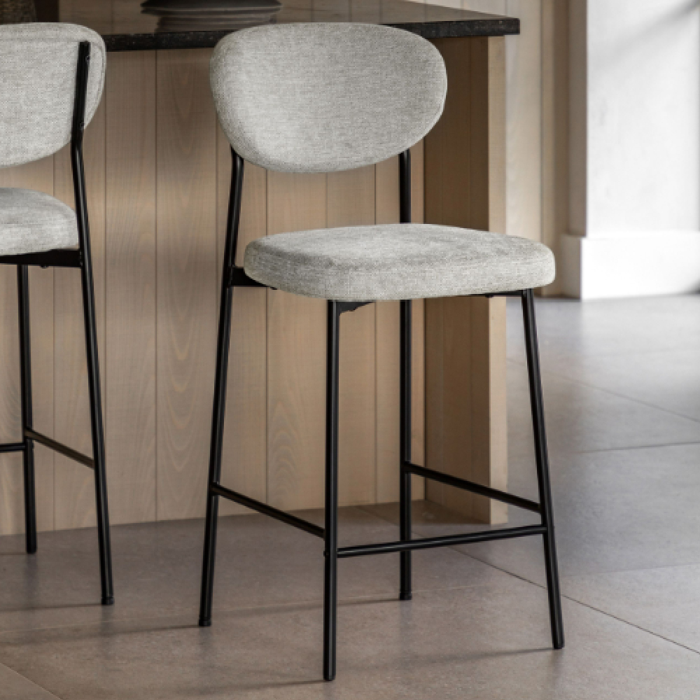 Olney Natural Fabric Bar Stools With Metal Frame In Pair