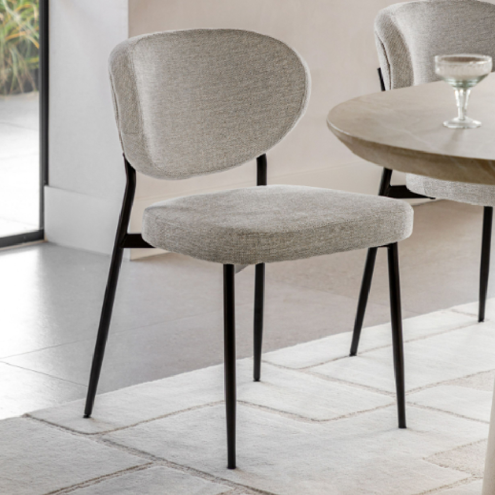 Olney Natural Fabric Dining Chairs With Metal Frame In Pair
