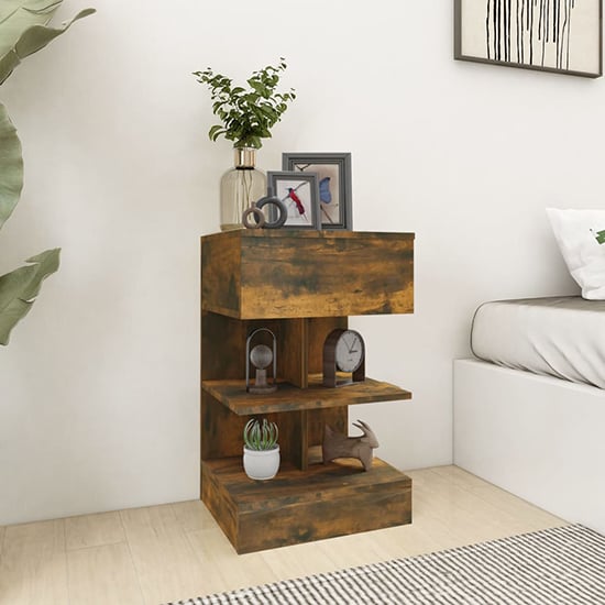 Product photograph of Oluina Wooden Bedside Cabinet With 1 Drawer In Smoked Oak from Furniture in Fashion