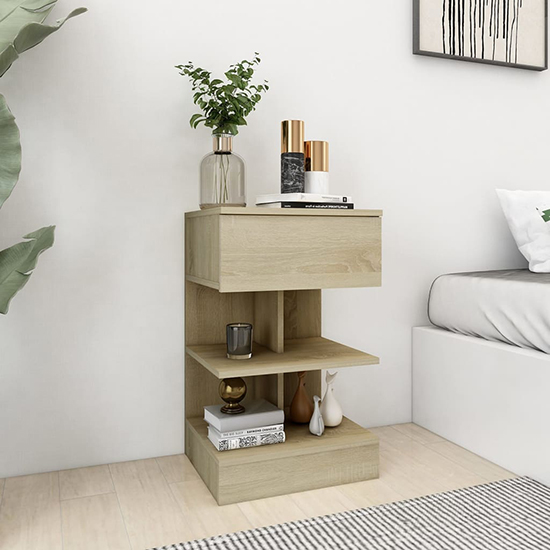 Product photograph of Oluina Wooden Bedside Cabinet With 1 Drawer In Sonoma Oak from Furniture in Fashion