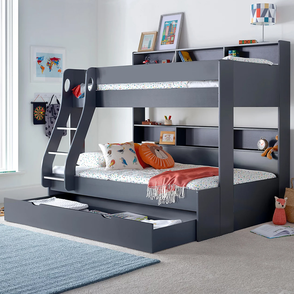 Olympia Wooden Triple Sleeper Bunk Bed With Drawer In Grey