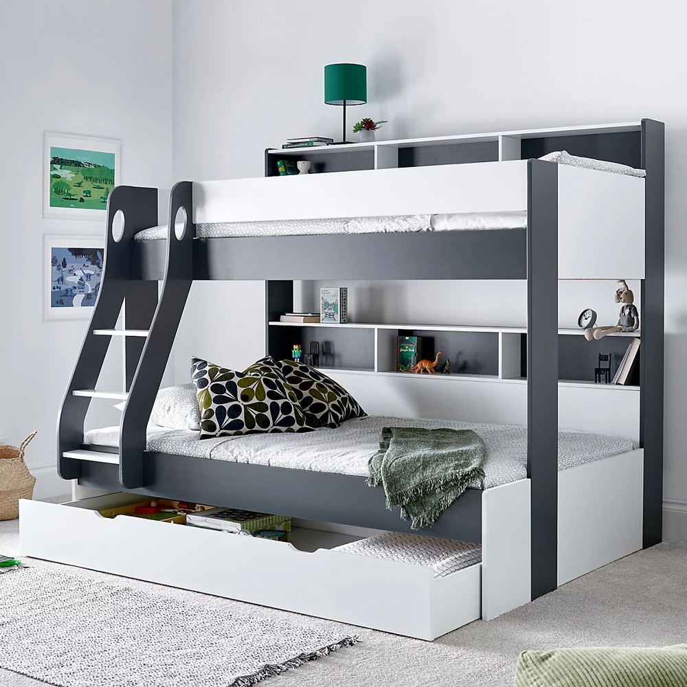 Olympia Wooden Triple Sleeper Bunk Bed With Drawer In Grey White