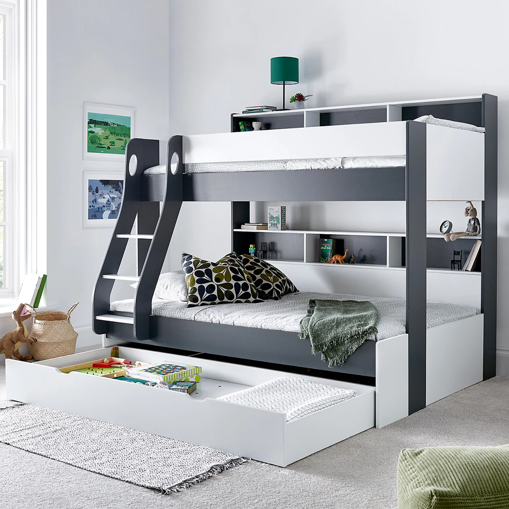 Olympia Wooden Triple Sleeper Bunk Bed With Drawer In Grey White
