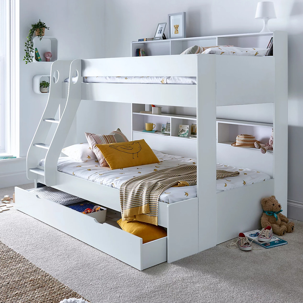 Olympia Wooden Triple Sleeper Bunk Bed With Drawer In White