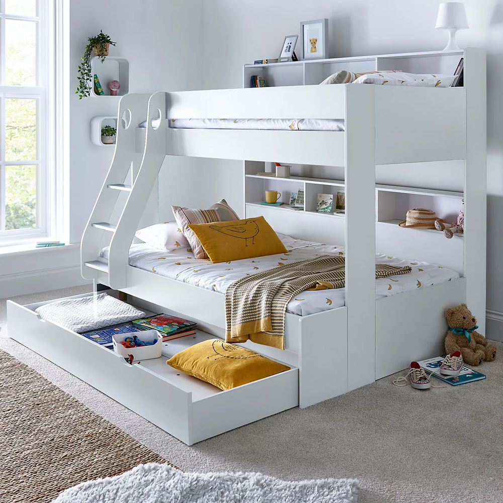 Olympia Wooden Triple Sleeper Bunk Bed With Drawer In White