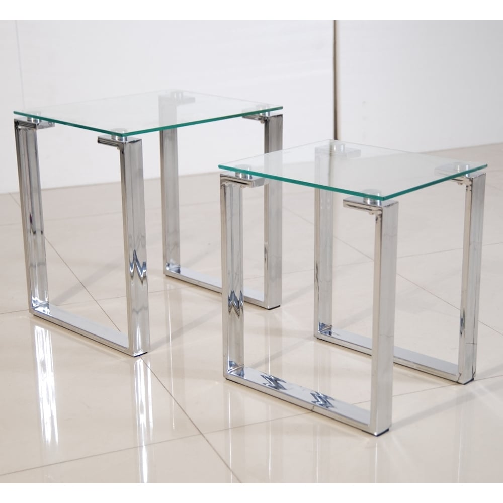 Omaha Clear Glass Nest Of 2 Tables With Stainless Steel Legs
