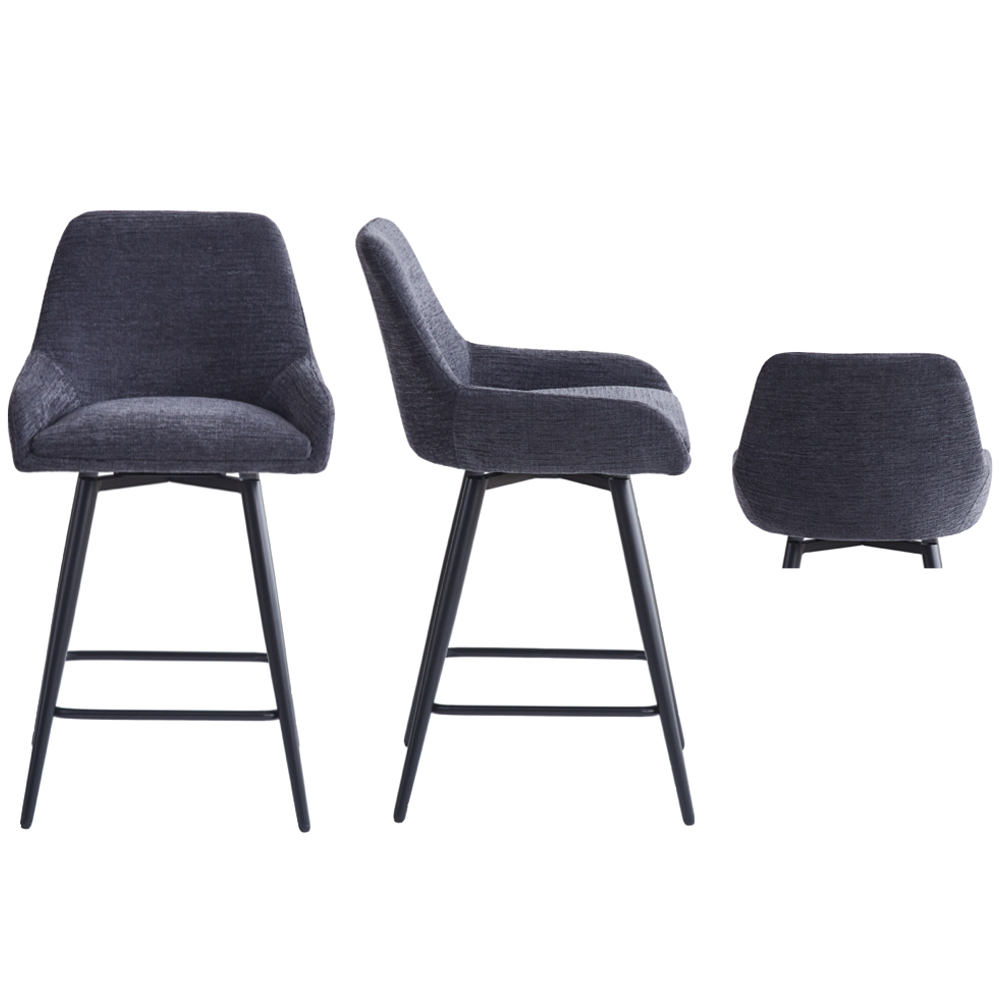 Omaha Graphite Grey Fabric Bar Chairs In Pair