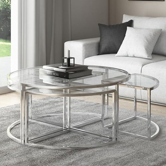 Photo of Ongar grande glass coffee table set with stainless steel base