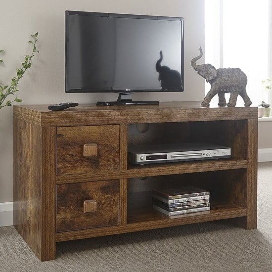 Photo of Jawcraig contemporary wooden tv stand with 2 drawers