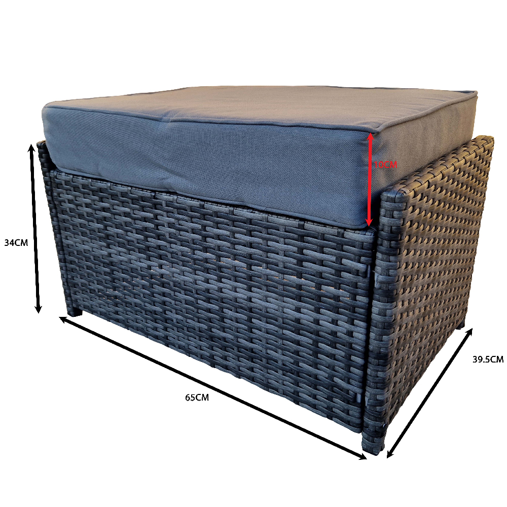 Onamia Rattan Garden Ottoman With Cushion In Grey