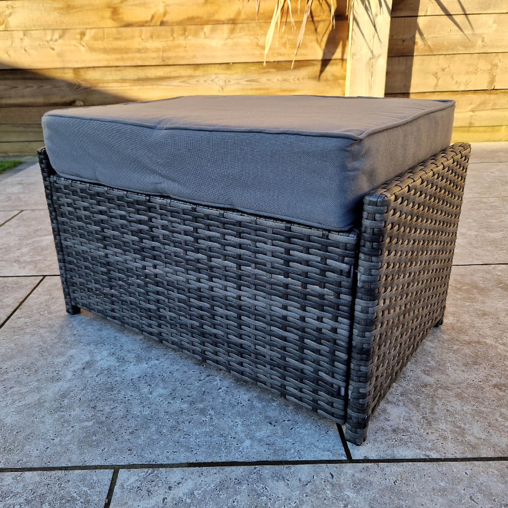 Onamia Rattan Garden Ottoman With Cushion In Grey