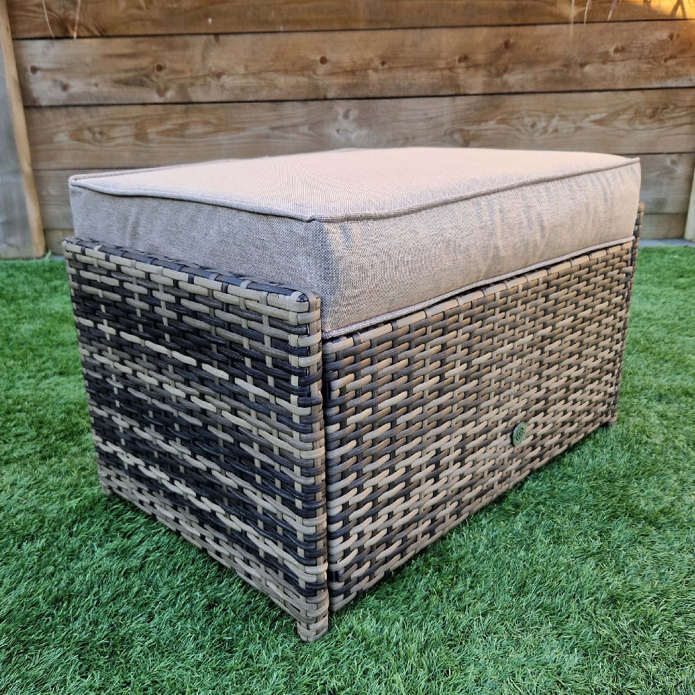 Onamia Rattan Garden Ottoman With Cushion In Natural Brown