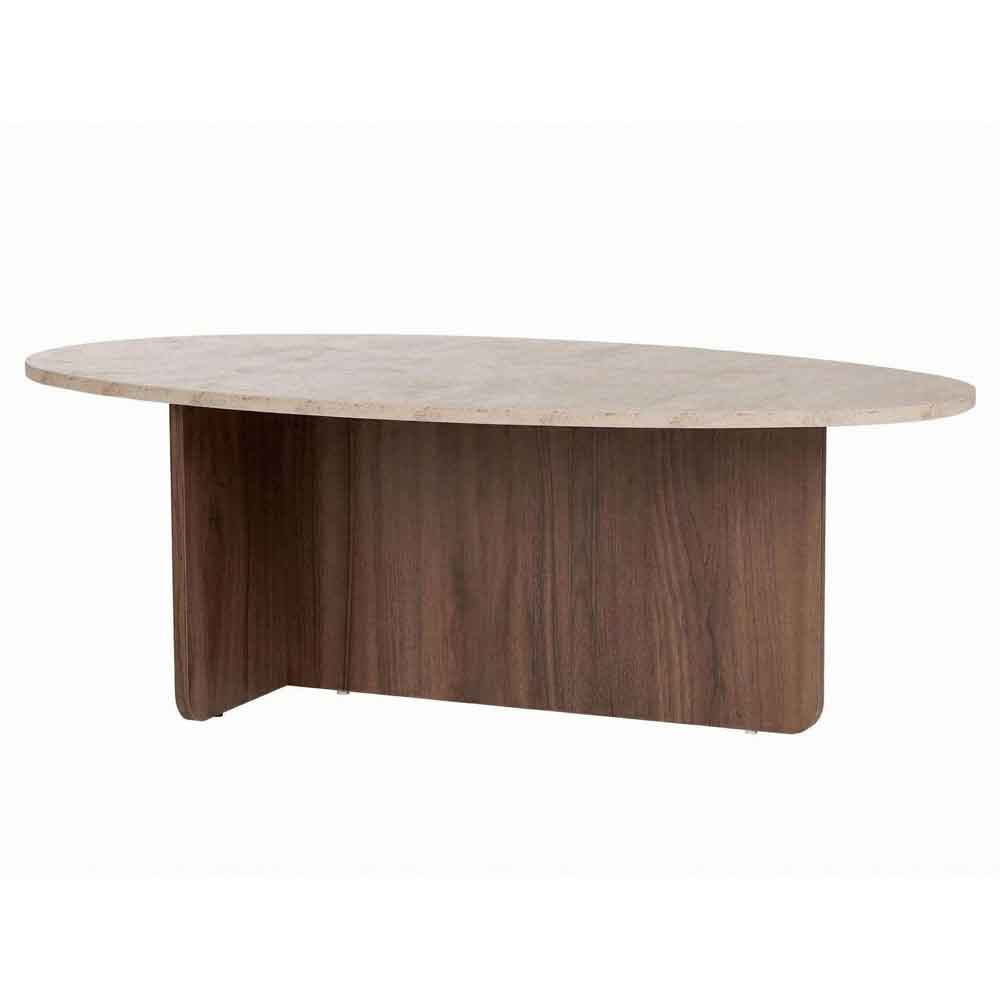 Onara Oval Wooden Coffee Table in Travertine Marble Effect and Venezia Walnut