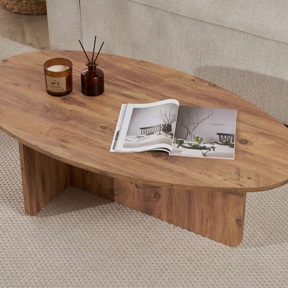 Onara Oval Wooden Coffee Table in Atlantic Pine