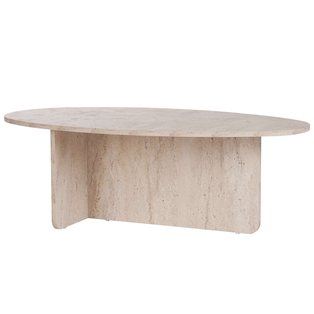 Onara Oval Wooden Coffee Table in Travertine Marble Effect