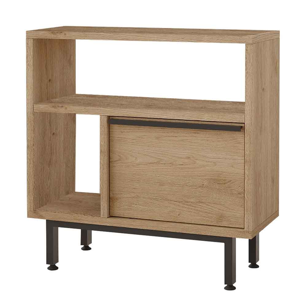 One Wooden Side Table with 1 Door in Walnut