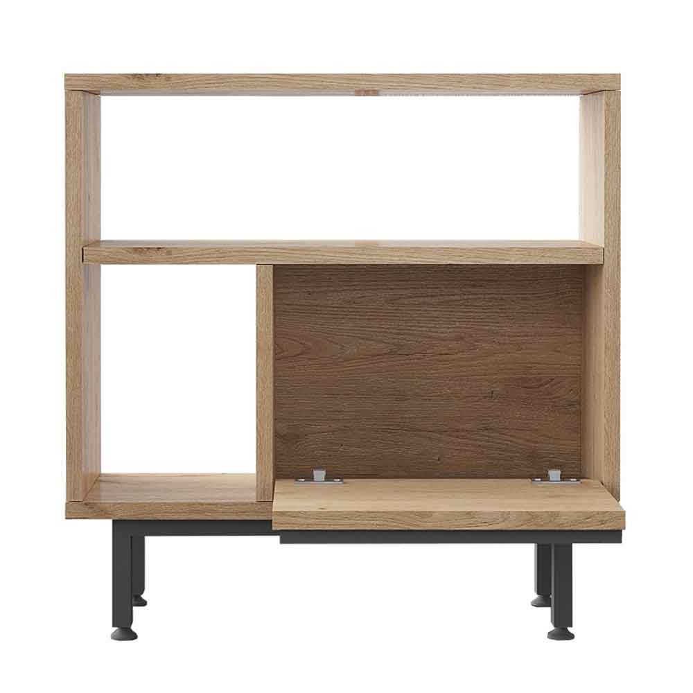 One Wooden Side Table with 1 Door in Walnut