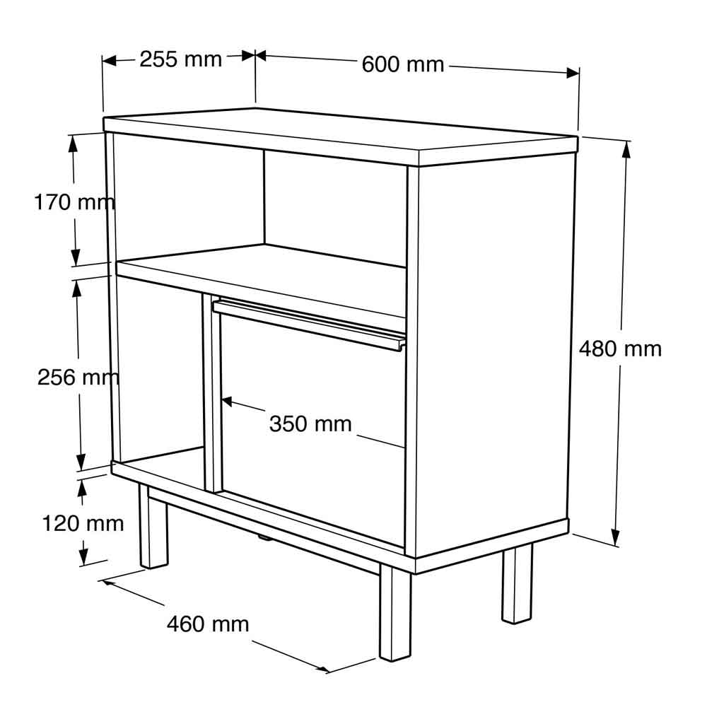 One Wooden Side Table with 1 Door in Walnut