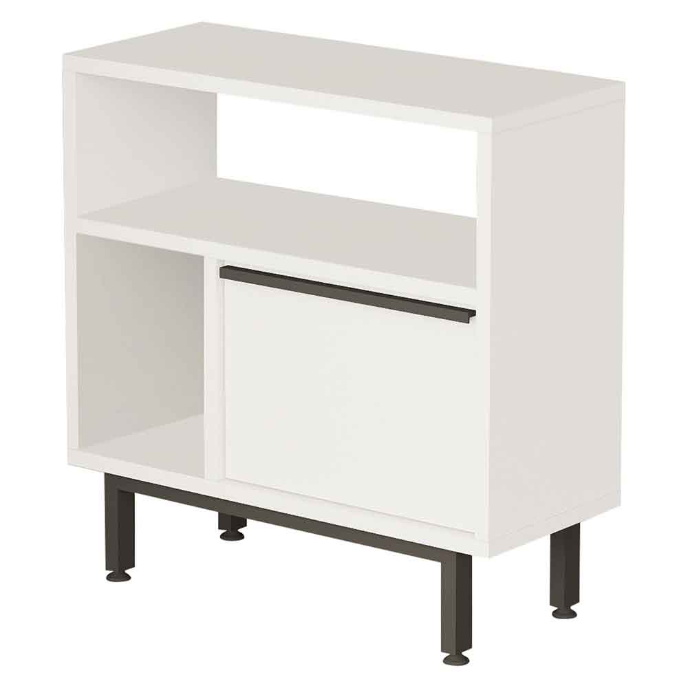 One Wooden Side Table with 1 Door in White