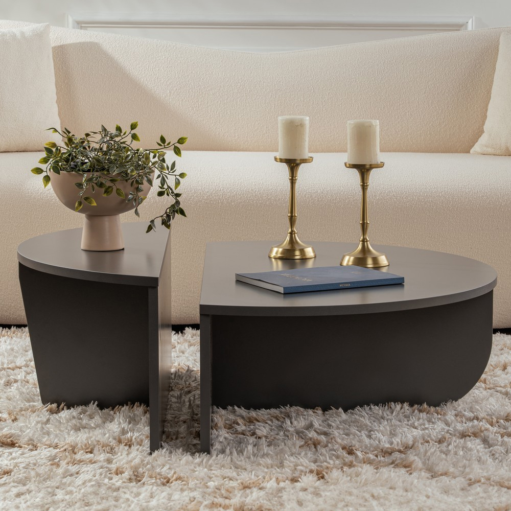 Onelio Oval Wooden Nest Of 2 Coffee Table in Anthracite