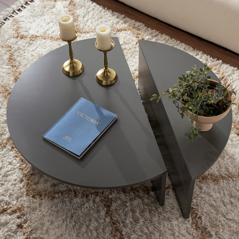 Onelio Oval Wooden Nest Of 2 Coffee Table in Anthracite