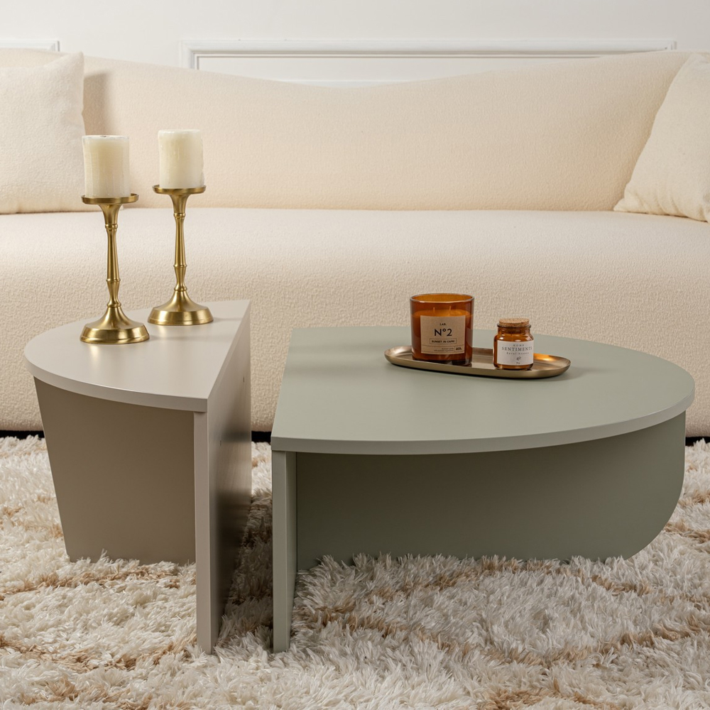 Onelio Oval Wooden Nest Of 2 Coffee Table in Ash Green and Sandstone