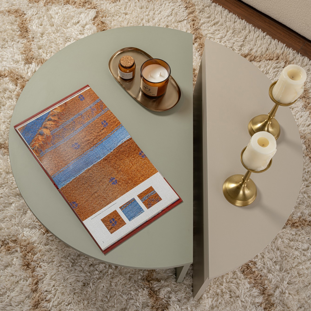 Onelio Oval Wooden Nest Of 2 Coffee Table in Ash Green and Sandstone