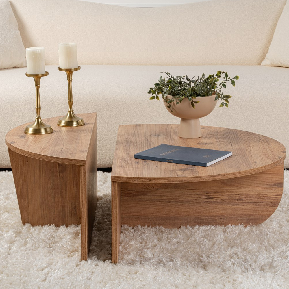 Onelio Oval Wooden Nest Of 2 Coffee Table in Atlantic Pine