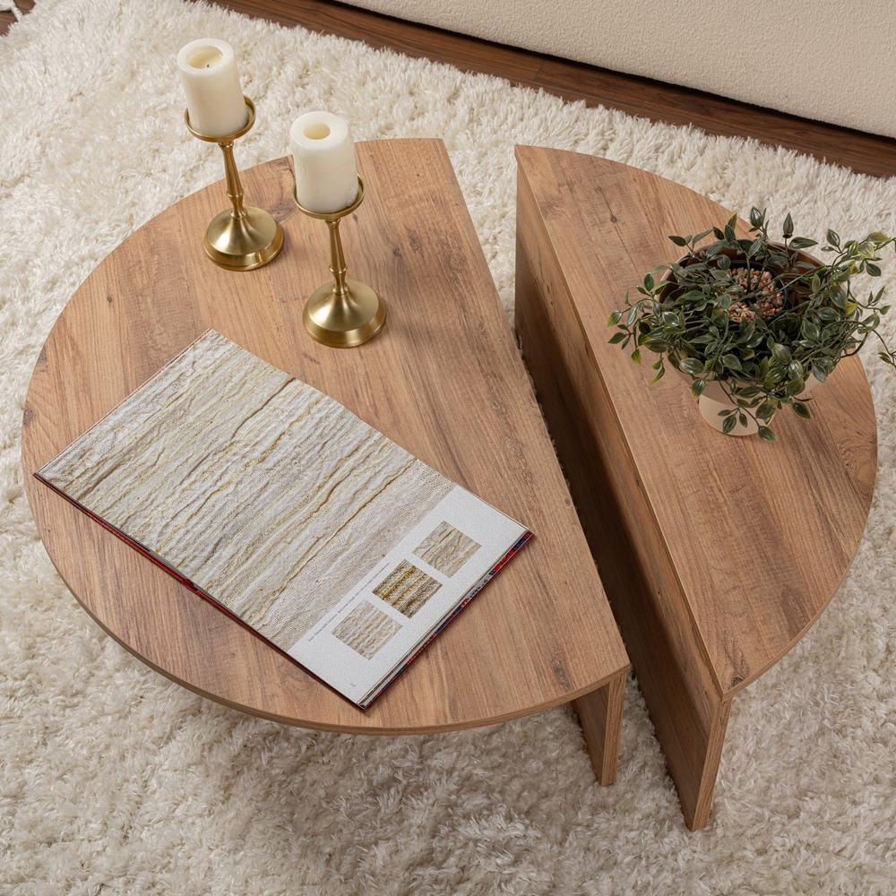 Onelio Oval Wooden Nest Of 2 Coffee Table in Atlantic Pine
