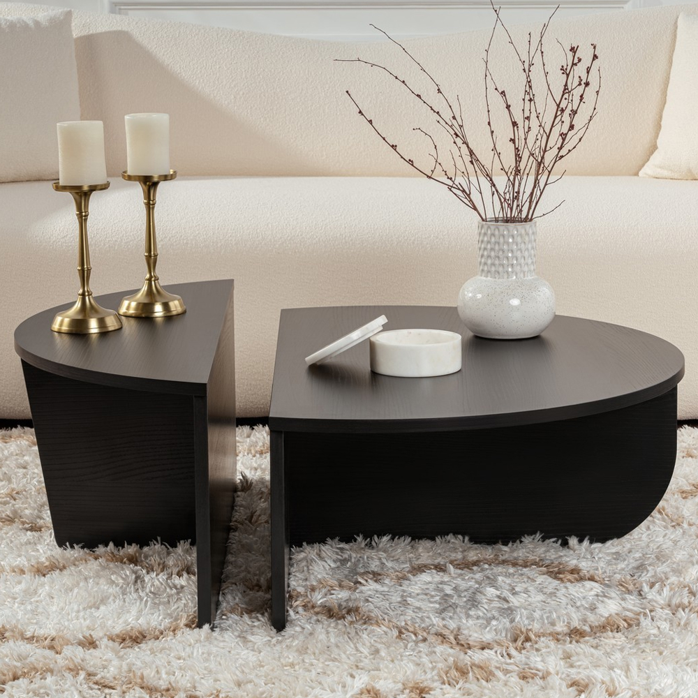 Onelio Oval Wooden Nest Of 2 Coffee Table in Black