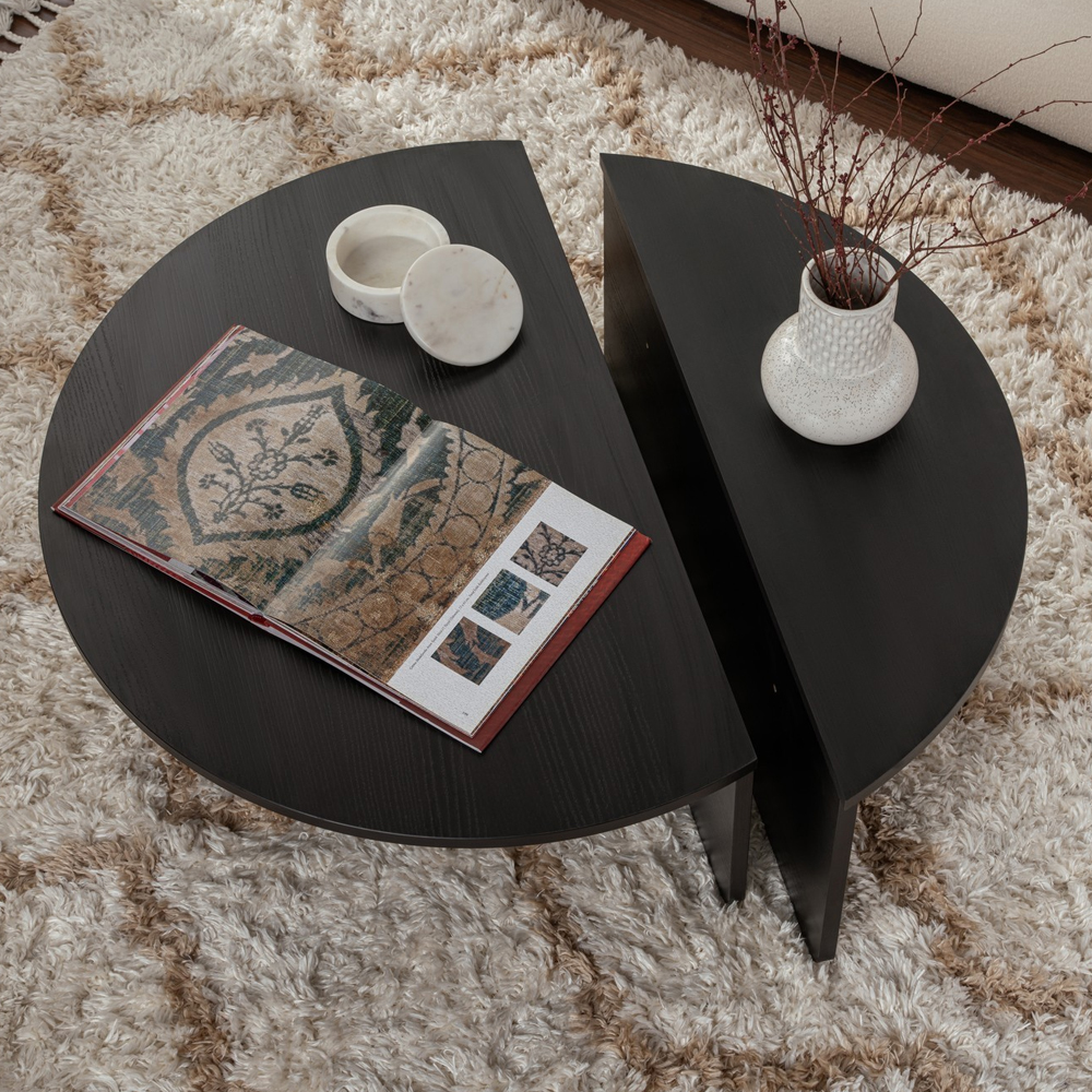 Onelio Oval Wooden Nest Of 2 Coffee Table in Black