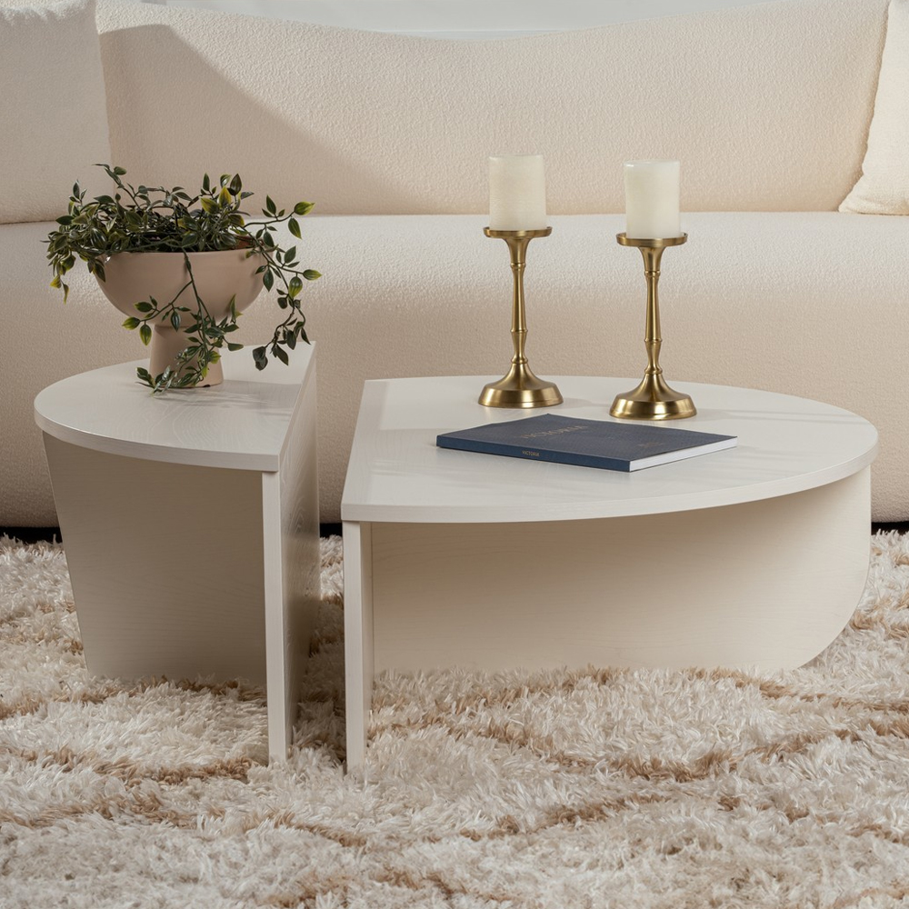 Onelio Oval Wooden Nest Of 2 Coffee Table in Cream White