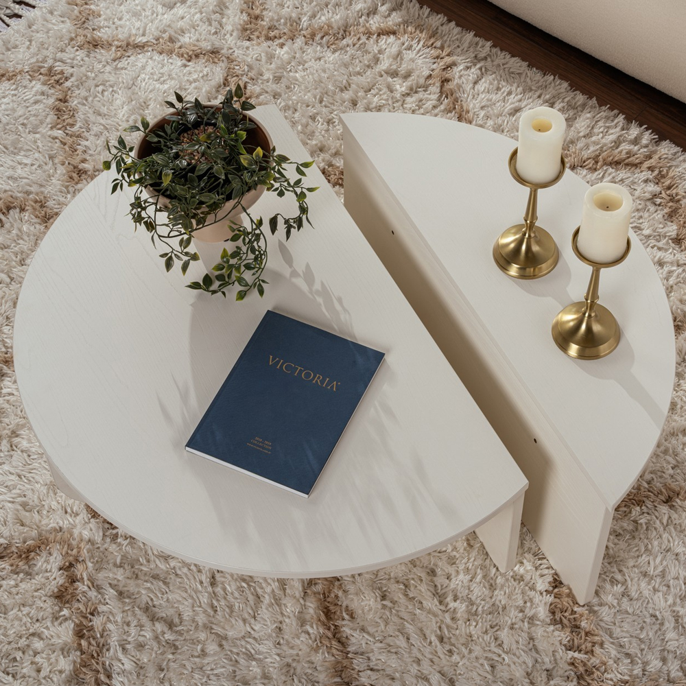 Onelio Oval Wooden Nest Of 2 Coffee Table in Cream White