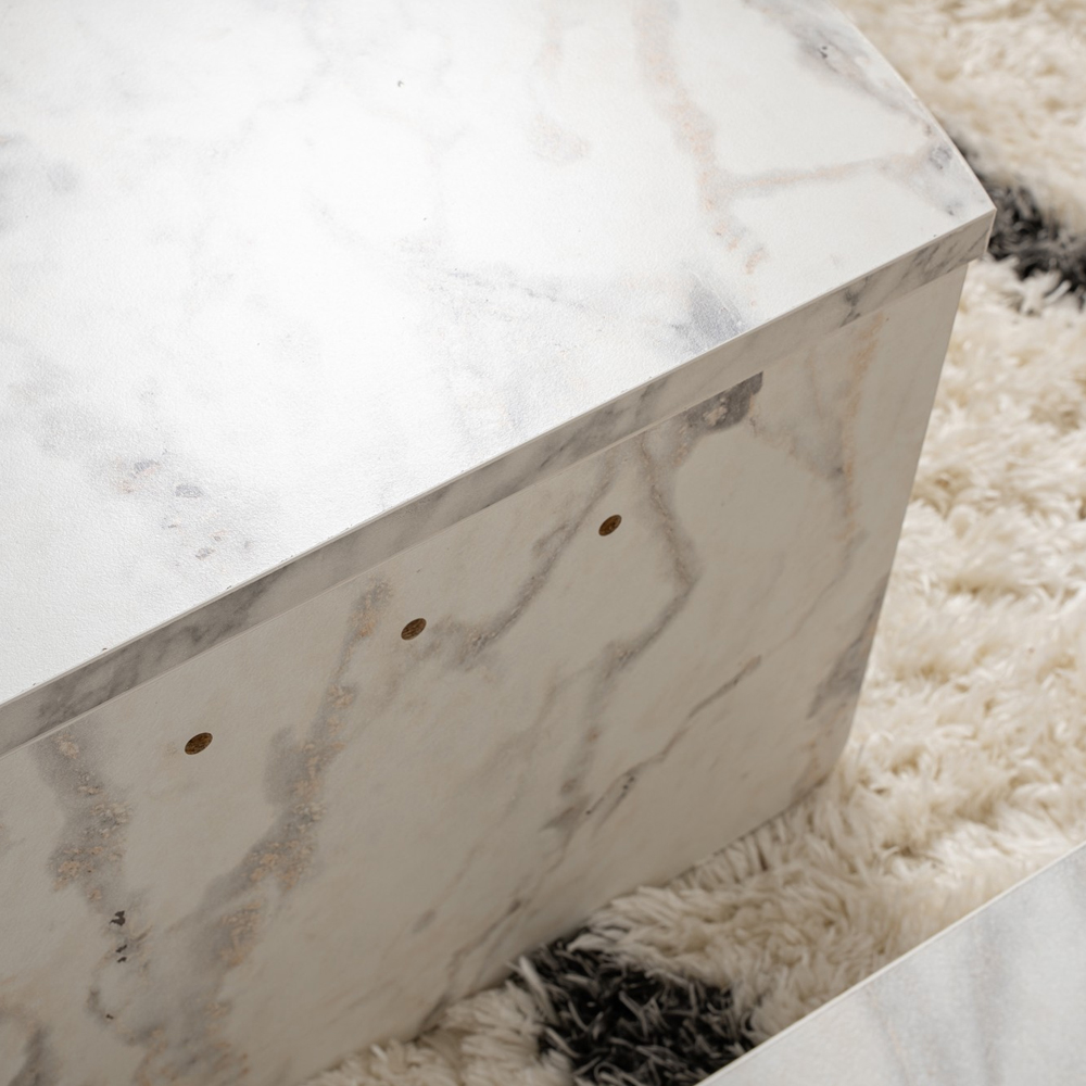 Onelio Oval Wooden Nest Of 2 Coffee Table in Freesia Marble