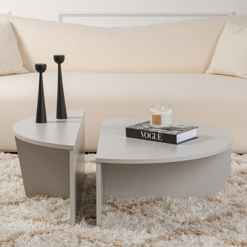 Onelio Oval Wooden Nest Of 2 Coffee Table in Grey