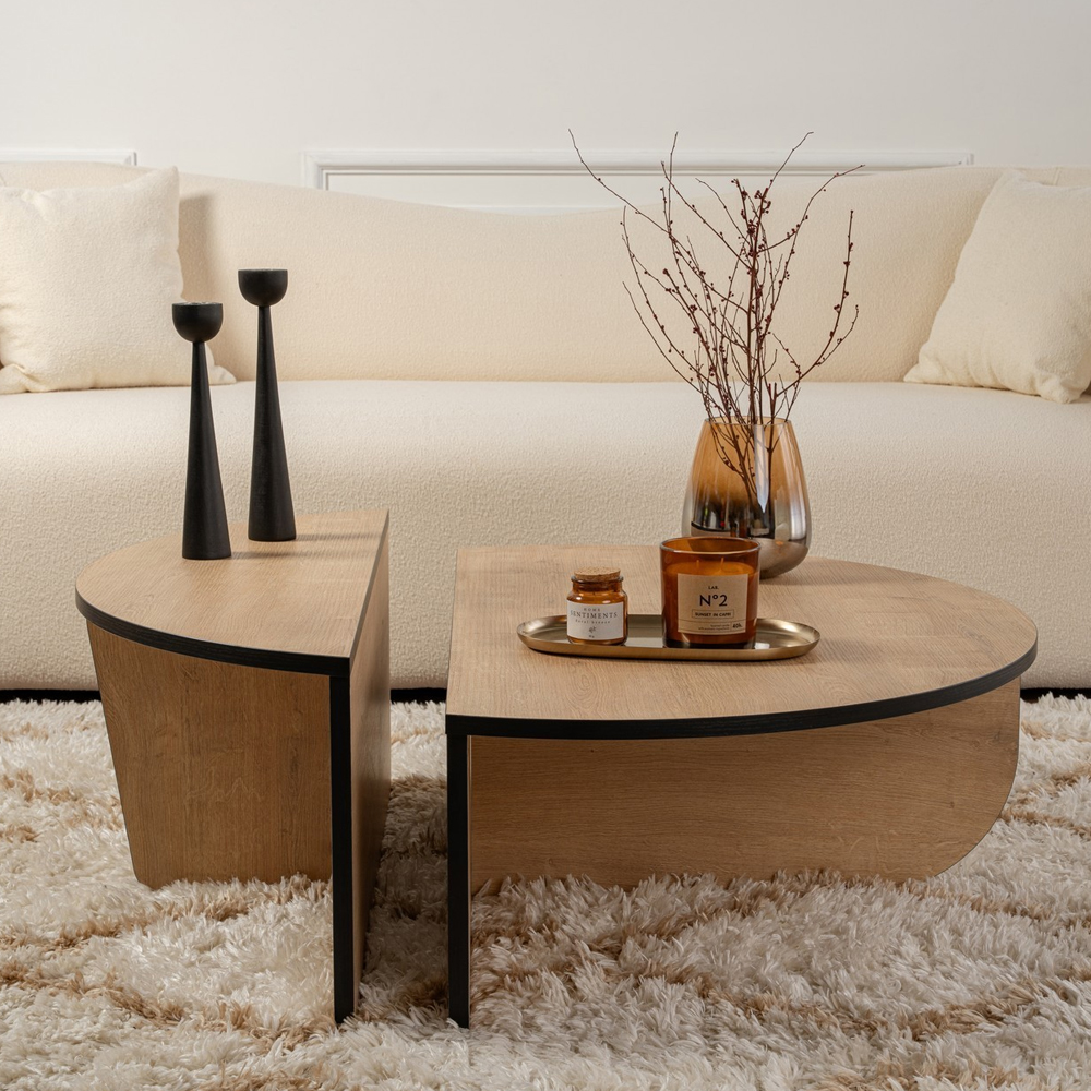 Onelio Oval Wooden Nest Of 2 Coffee Table in Honey Oak and Black