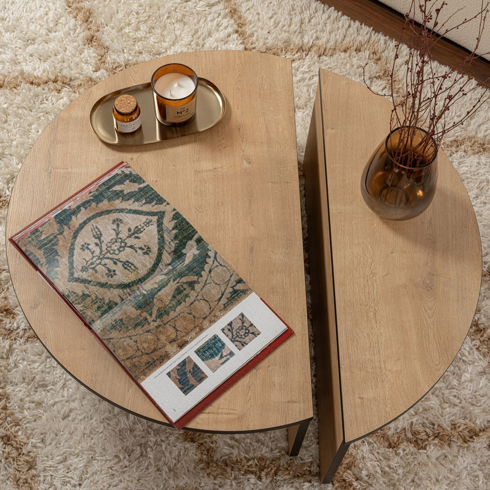 Onelio Oval Wooden Nest Of 2 Coffee Table in Honey Oak and Black