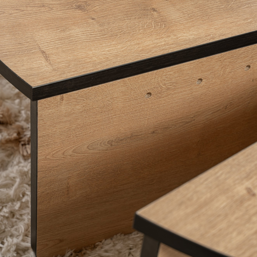 Onelio Oval Wooden Nest Of 2 Coffee Table in Honey Oak and Black