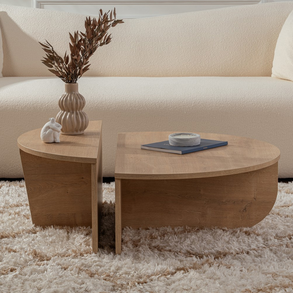 Onelio Oval Wooden Nest Of 2 Coffee Table in Honey Oak