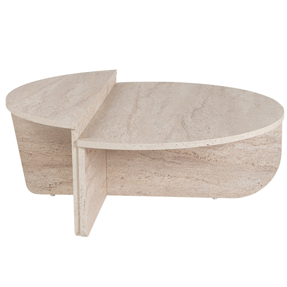 Onelio Oval Wooden Nest Of 2 Coffee Table in Travertine Marble Effect
