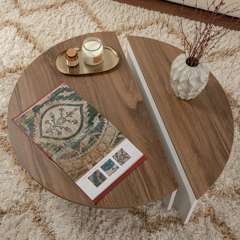 Onelio Oval Wooden Nest Of 2 Coffee Table in Walnut and White